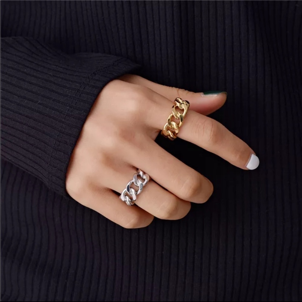 Sterling Silver Chain Link Gold Chunky Ring